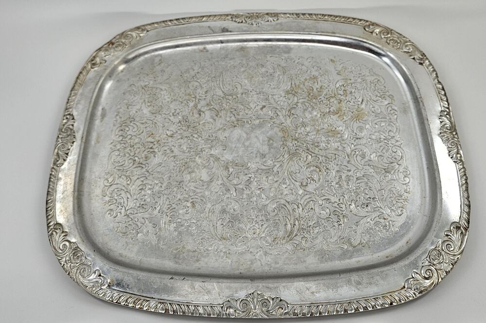 Vintage Kensington Aluminum Serving Tray Monticello Rose Floral Etched Platter